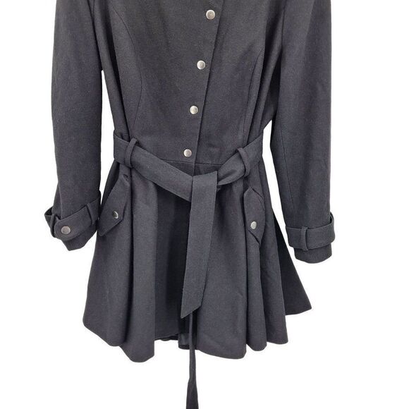 ASOS Curve Peacoat Wool Feminine Military Belted Long Black 16 Trenchcore - Picture 9 of 17